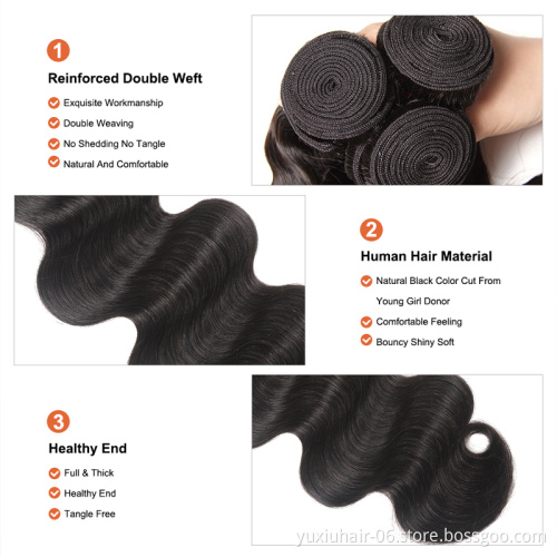 100% Virgin Hair Weave Human Hair Body Wave Bundles Natural Color Thick Weaves Remy Hair Extension